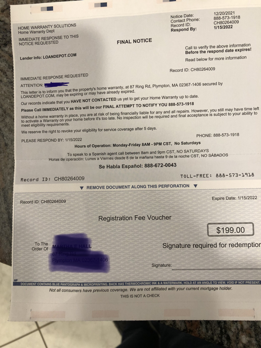 Home Warranty Division Letter
